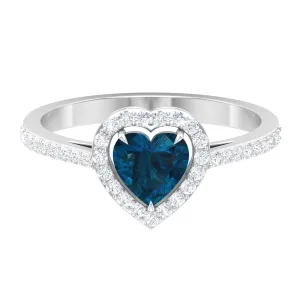 1.50 CT Heart Shape London Blue Topaz Engagement Ring with Diamond Accent