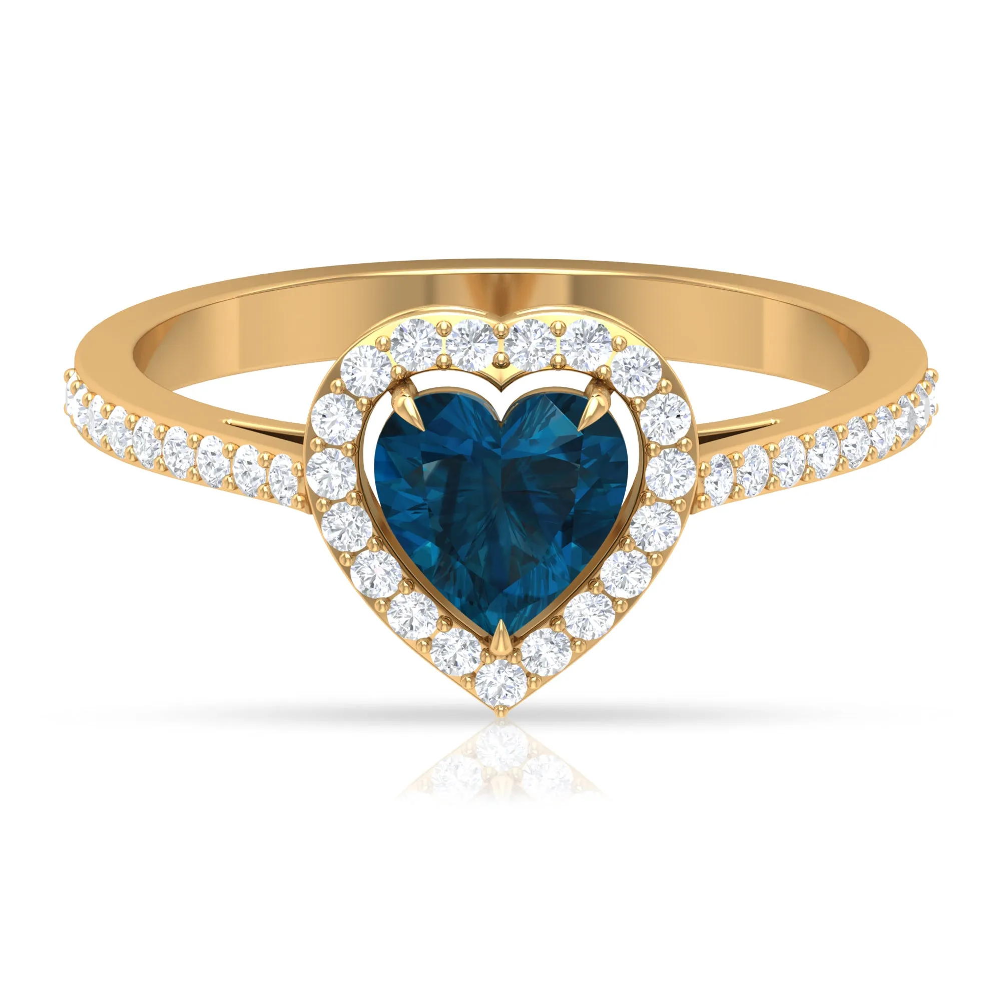 1.50 CT Heart Shape London Blue Topaz Engagement Ring with Diamond Accent