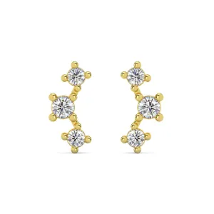 1/5Ct TW 3-Stone Diamond Crawler Earrings 14k Gold Studs Lab Grown 1/3" Tall