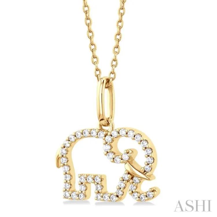 1/6 ctw Petite Tusked Elephant Frame Round Cut Diamond Fashion Pendant With Chain in 10K Yellow Gold