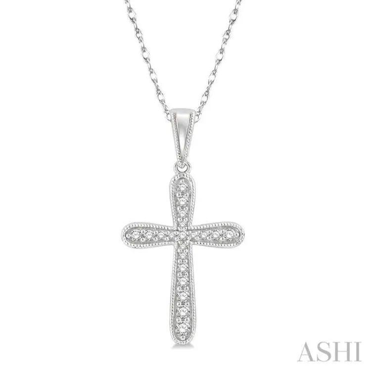 1/6 ctw Round Cut Diamond Cross Pendant With Chain in 14K White Gold