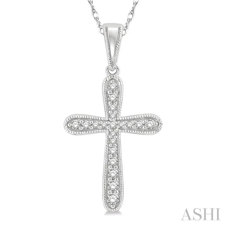 1/6 ctw Round Cut Diamond Cross Pendant With Chain in 14K White Gold