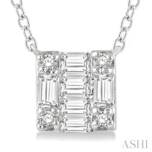 1/8 Ctw Square Shape Baguette and Round Cut Diamond Petite Fashion Pendant With Chain in 10K White Gold