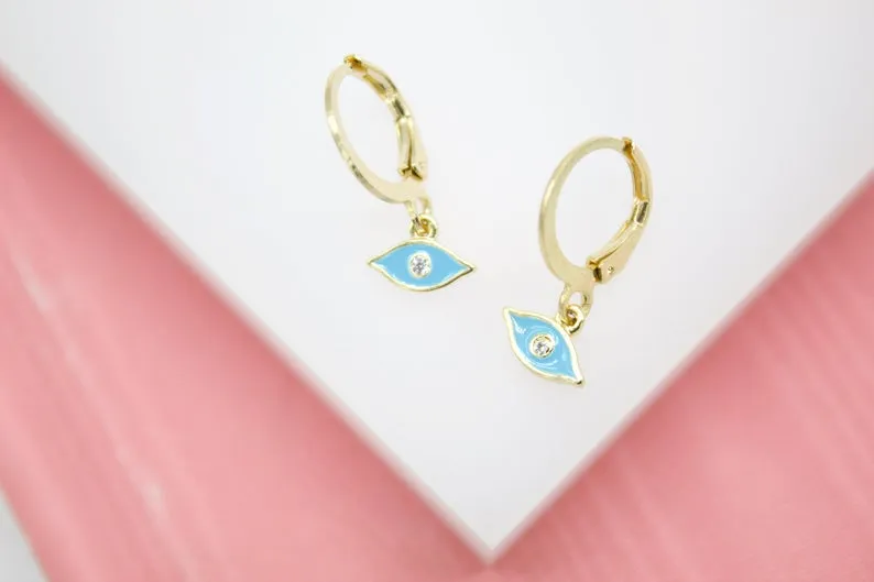 18K Gold Filled Evil Eye Huggies Earrings With CZ Stones (L162)