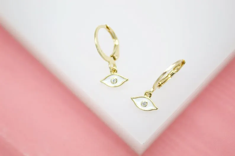 18K Gold Filled Evil Eye Huggies Earrings With CZ Stones (L162)