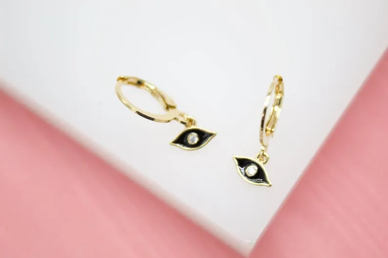 18K Gold Filled Evil Eye Huggies Earrings With CZ Stones (L162)