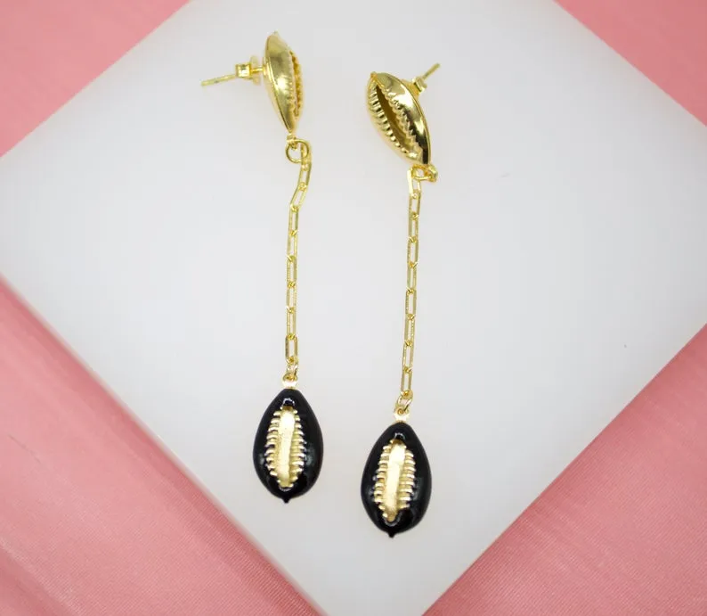 18K Gold Filled Puka Shell Long Dangle Drop Earrings