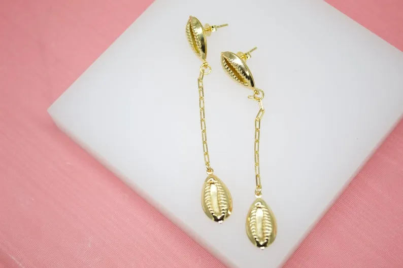 18K Gold Filled Puka Shell Long Dangle Drop Earrings