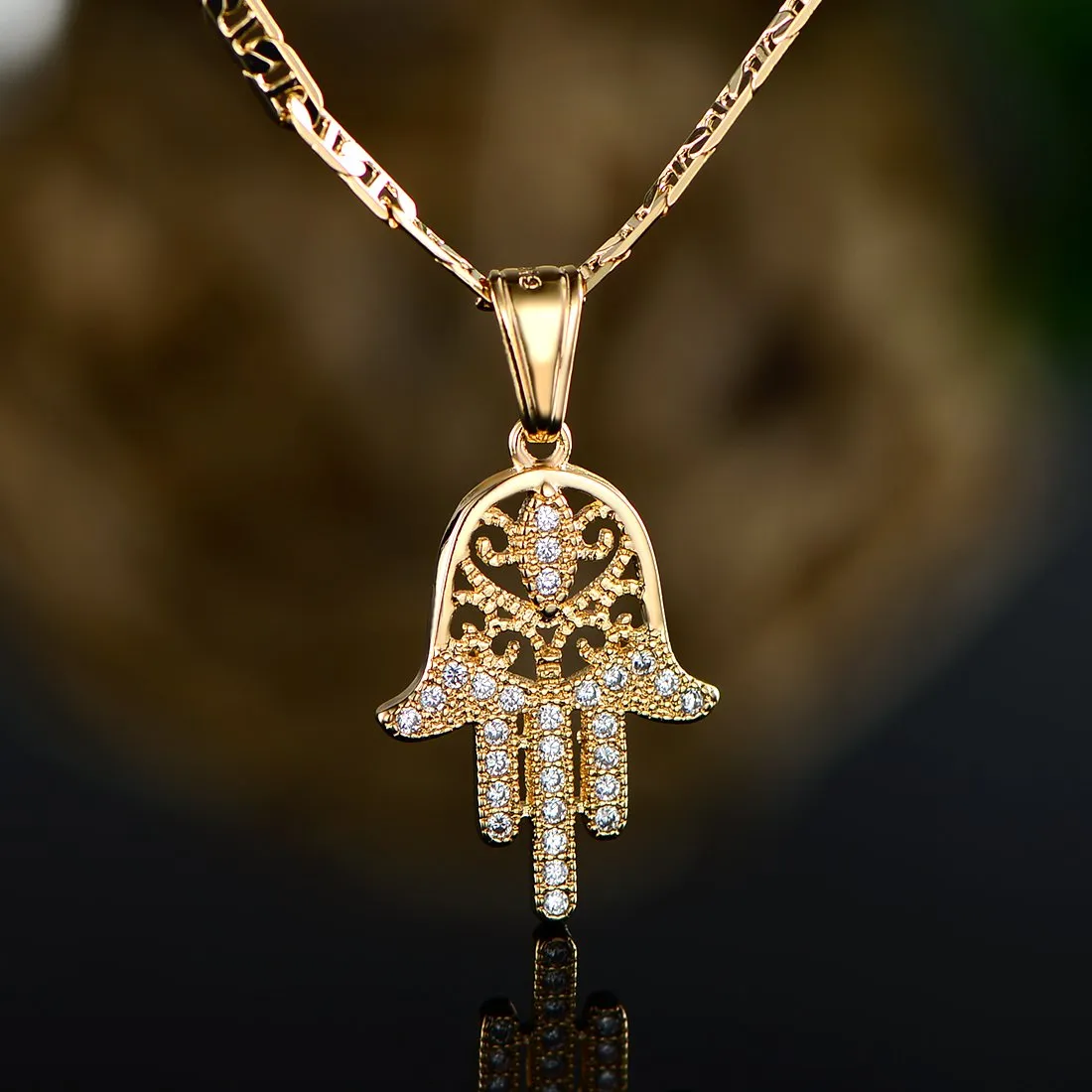 18K Gold Plated Crystal Hamsa Charm Necklace