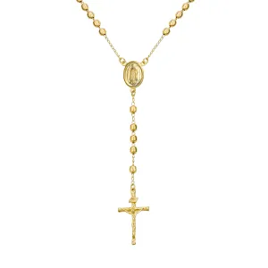 18K Gold Plated Virgin Mary Rosary Necklace with Crucifix and Beads