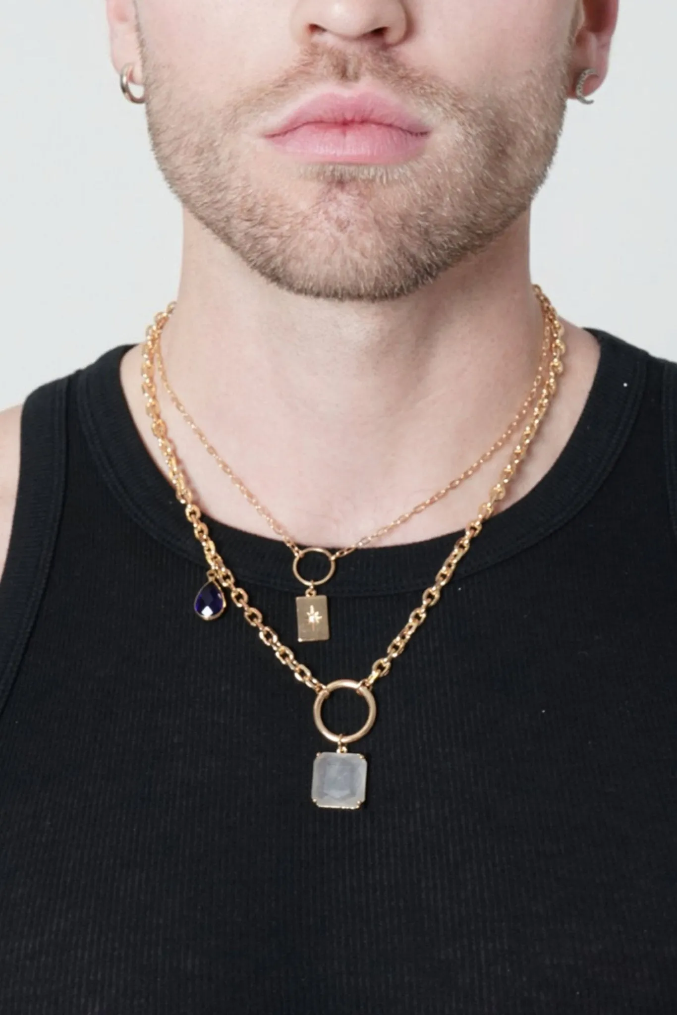 2 Layered Nathan Pendants Gold Chain Necklace