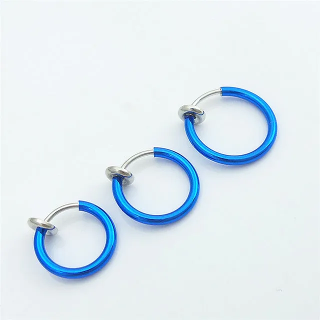 2 Piece Fake Nose Ring Goth Punk Lip Ear Nose Clip On Fake Septum Piercing Nose Ring Hoop Lip Hoop Rings Earrings SWXFR57