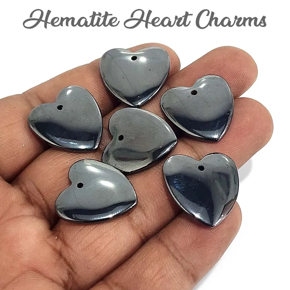 2 PIECES PACK' 20 MM APPROX' ORIGINAL HEMATITE SEMI PRECIOUS HEART CHARMS