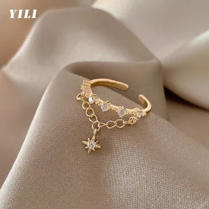 2022 Fashion Korean Hexagram Star Pendant Open Ring for Women Zircon Opening Rings Wedding Party Girl's Unusual Rings Jewelry