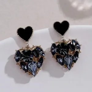 2023 New Fashion Women Black Rhinestone Love Earrings Delicate Sweet Earrings Women Party Birthday Gift Charm Jewelry Gift