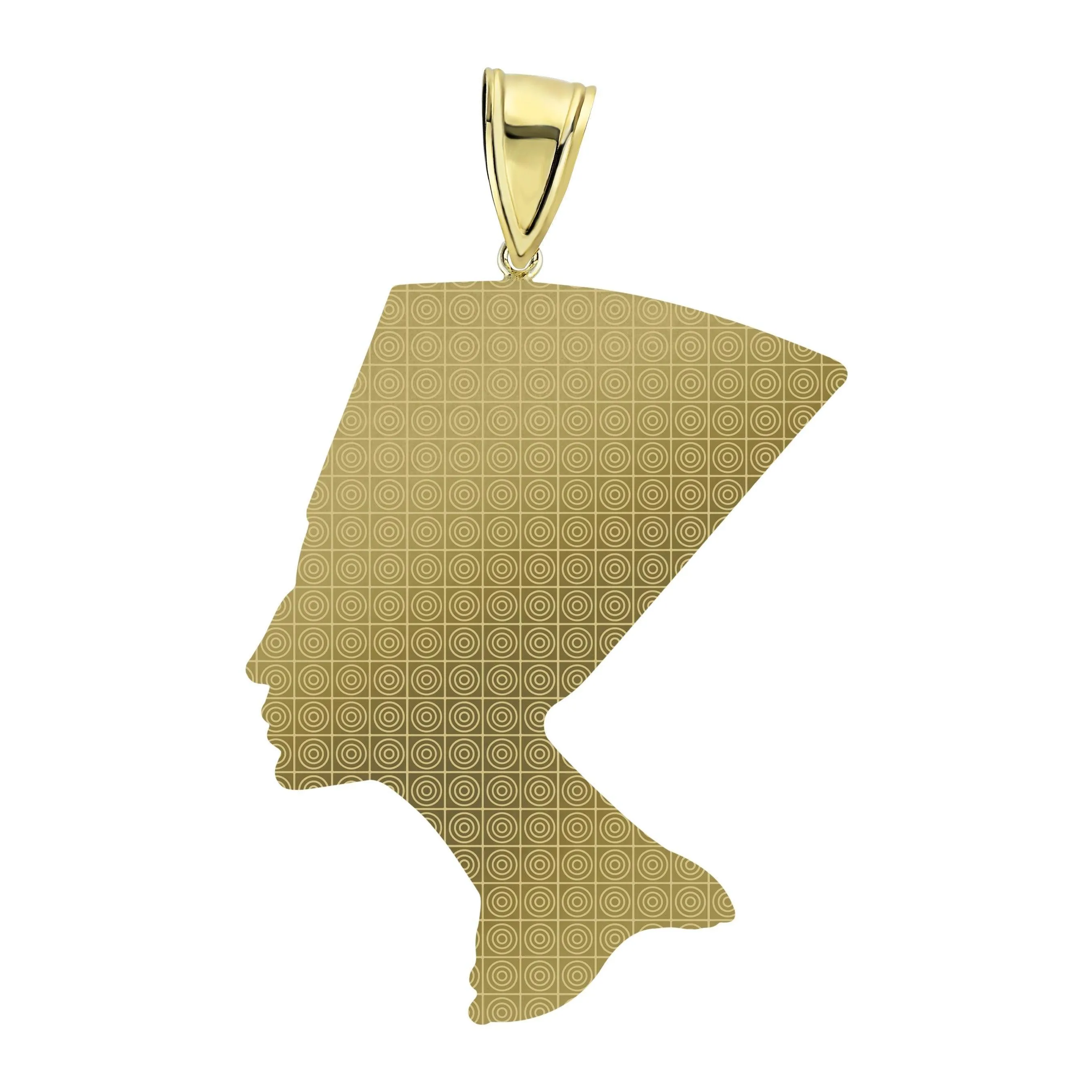 2" Egyptian Queen Nefertiti Head Diamond Cut Pendant 10K Yellow Gold