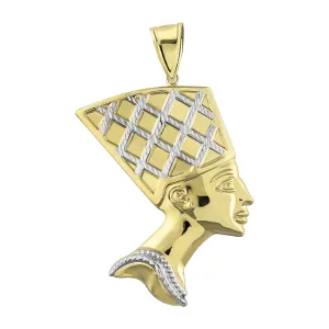 2" Egyptian Queen Nefertiti Head Diamond Cut Pendant 10K Yellow Gold