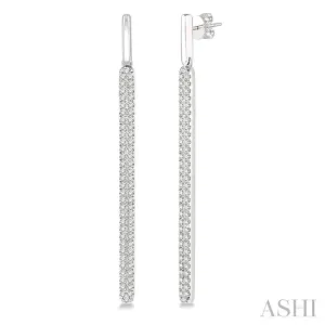 3/8 ctw Rounded Bar Round Cut Diamond Long Earrings in 14K White Gold