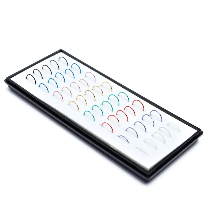 40pcs/box 8x0.5mm Colorful Stainless Steel Nose Hoop Nose Ring Stud Body Piercing Labret Jewelry Punk Style Nose Rings