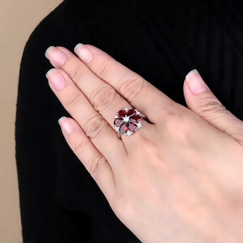 5.05Ct Sterling Silver Natural Red Garnet Gemstone Cocktail Ring