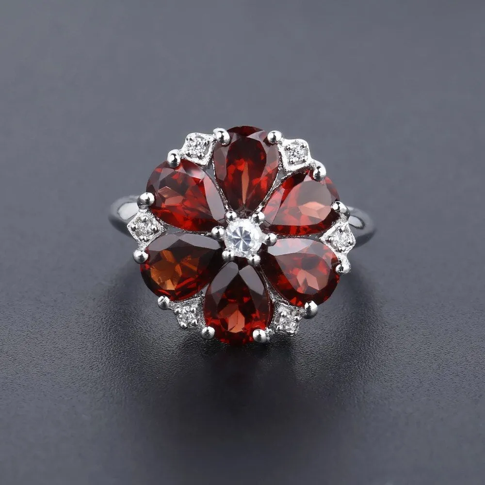 5.05Ct Sterling Silver Natural Red Garnet Gemstone Cocktail Ring