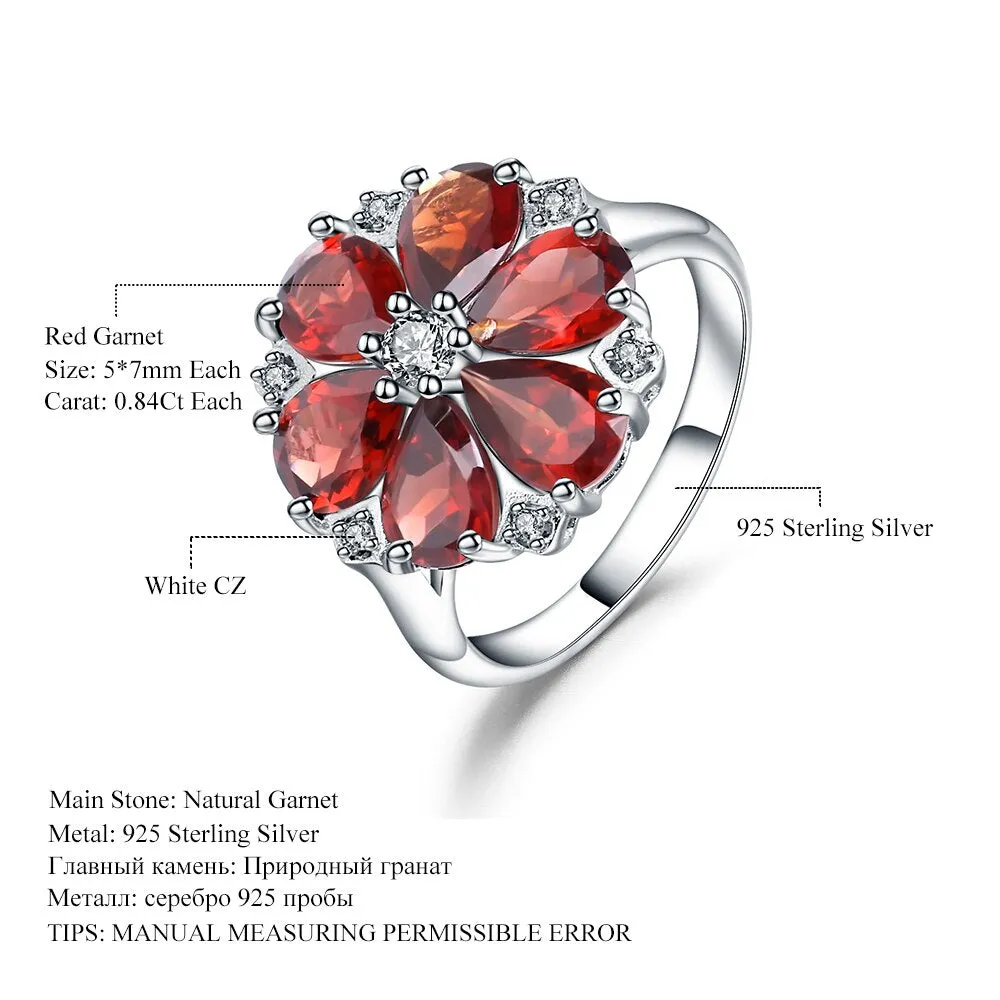 5.05Ct Sterling Silver Natural Red Garnet Gemstone Cocktail Ring