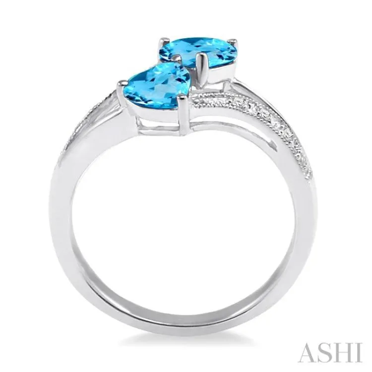 5&6  MM Heart Shape Blue Topaz and 1/50 Ctw Single Cut Diamond Ring in Sterling Silver