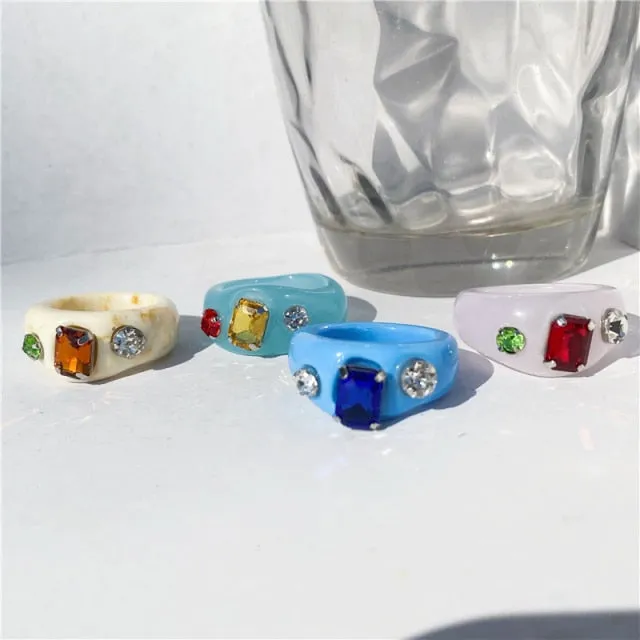 5pcs/1SET Korea 2021 Chic Colorful Transparent Resin Acrylic Rings Hot Morandi Color Women Party aesthetic Jewelry Ring Set