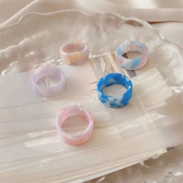 5pcs/1SET Korea 2021 Chic Colorful Transparent Resin Acrylic Rings Hot Morandi Color Women Party aesthetic Jewelry Ring Set