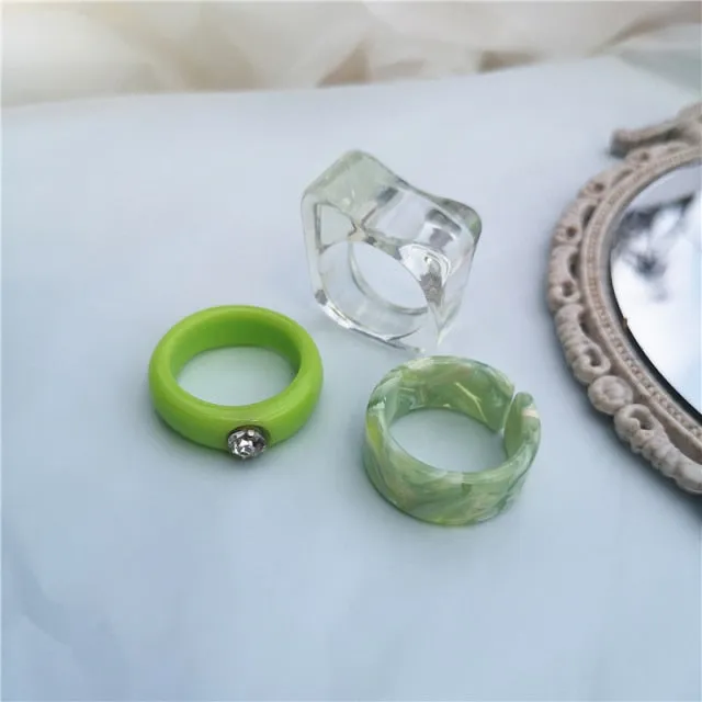 5pcs/1SET Korea 2021 Chic Colorful Transparent Resin Acrylic Rings Hot Morandi Color Women Party aesthetic Jewelry Ring Set