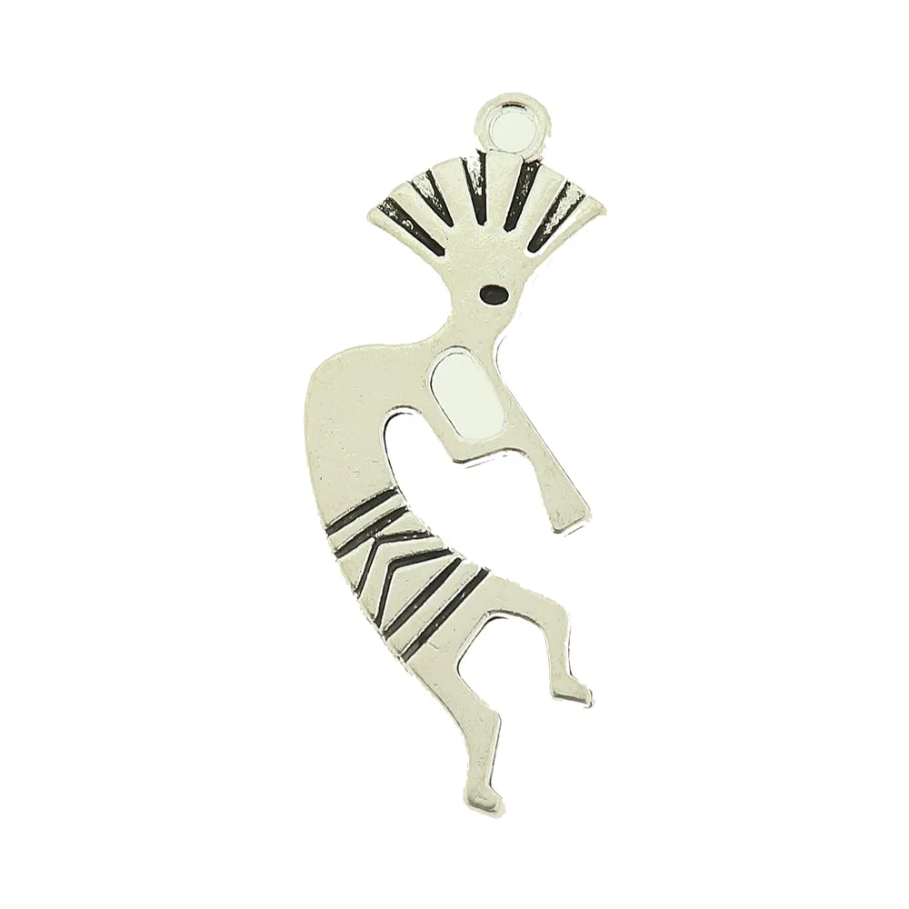 8 Kokopelli Antique Silver Tone Charms 2 Sided - SC917