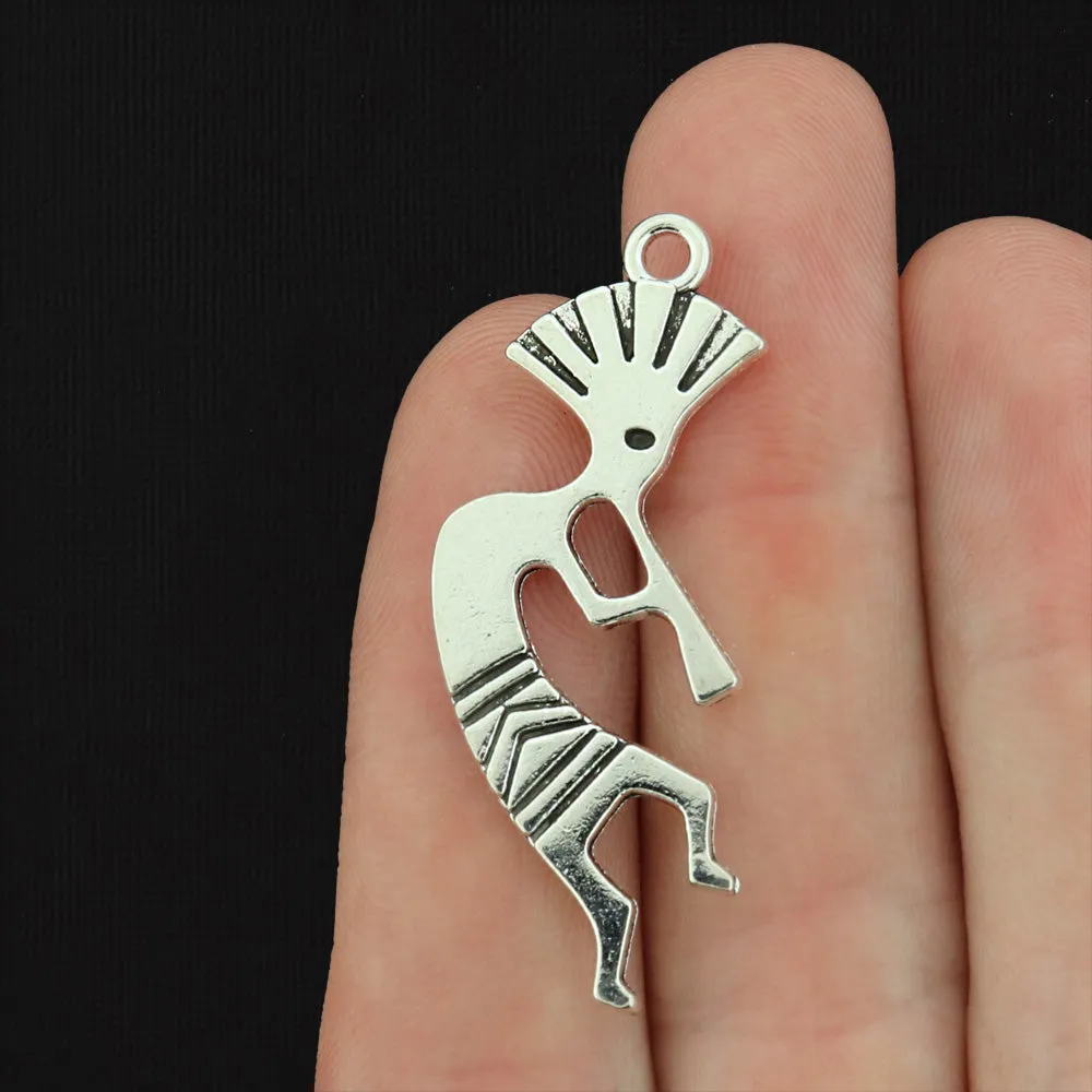 8 Kokopelli Antique Silver Tone Charms 2 Sided - SC917