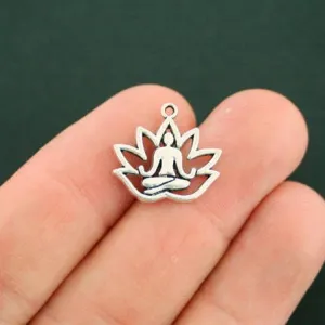 8 Yoga Meditation Antique Silver Tone Charms - SC770