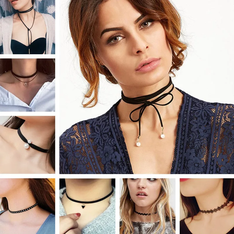 80's 90's Fashion Choker Necklaces For Women Black Velvet Ribbon Statement Necklace Collares Simulated Pearls Bijoux 2017 HOT