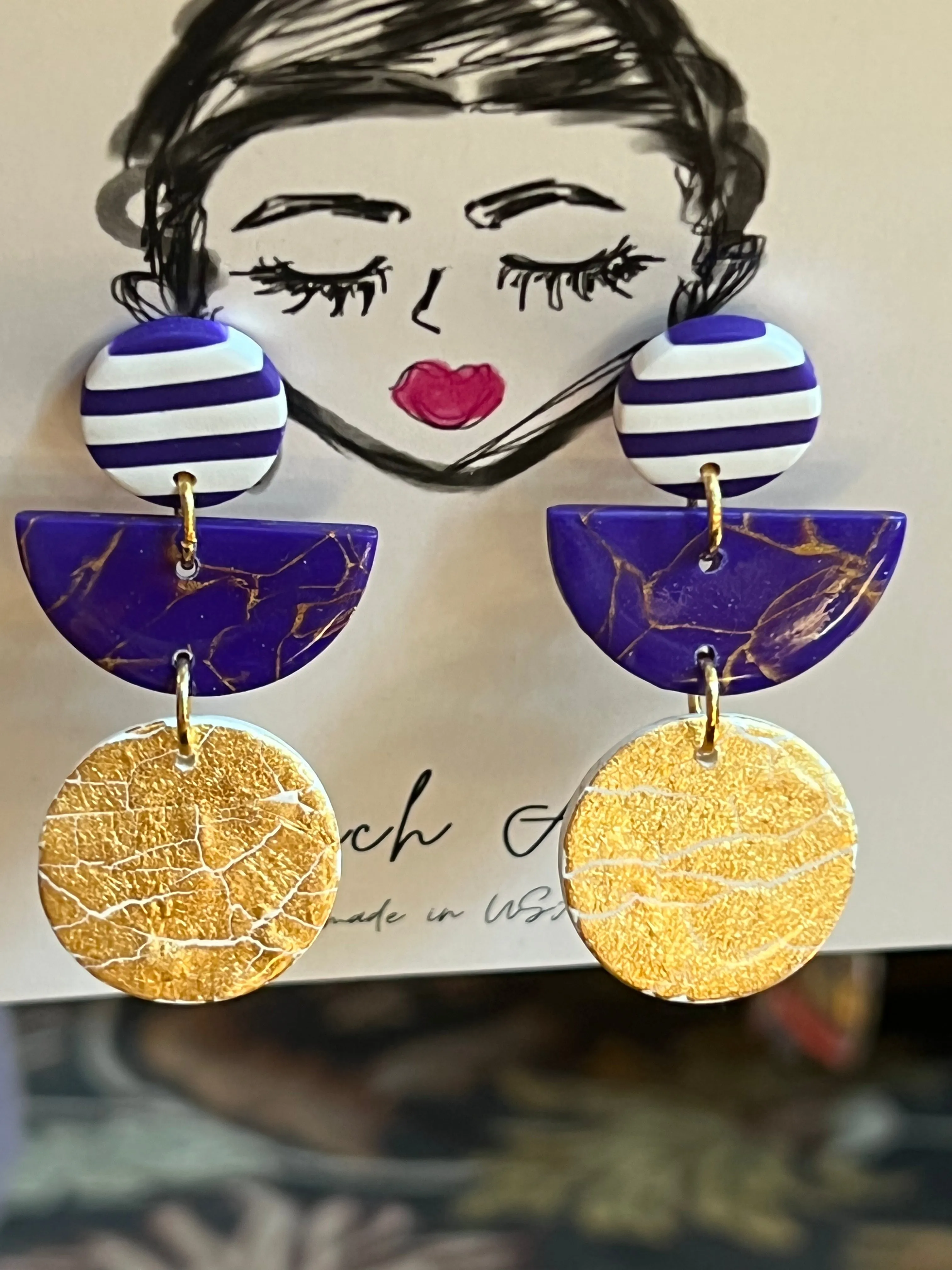 82325 LSU Mix Pattern Earrings