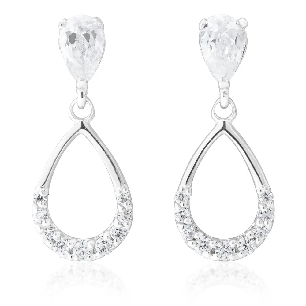 9ct White Gold Pear Shape Zirconia Drop Earrings