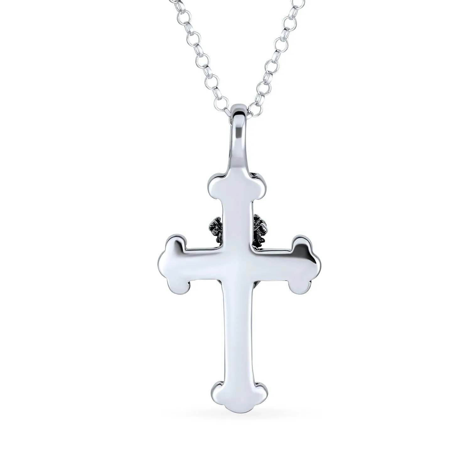 Ancient Saint James Fleur De Lis Cross Pendant Necklace in Oxidized Silver