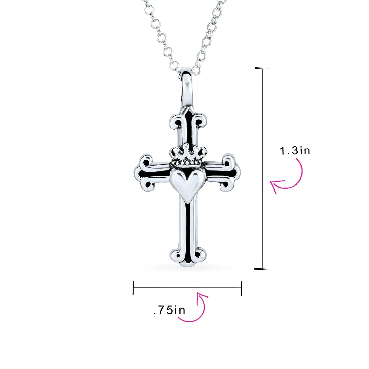 Ancient Saint James Fleur De Lis Cross Pendant Necklace in Oxidized Silver