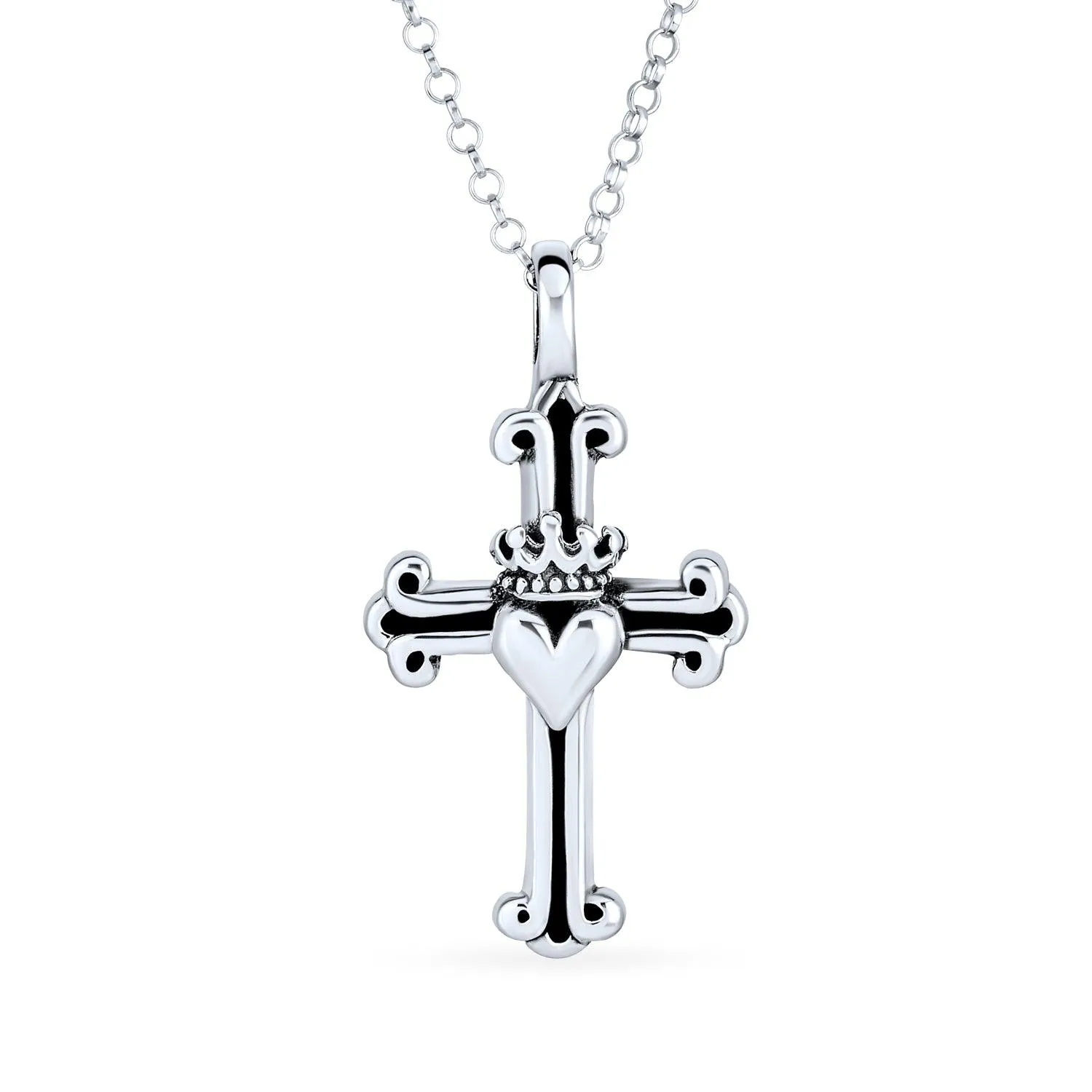 Ancient Saint James Fleur De Lis Cross Pendant Necklace in Oxidized Silver