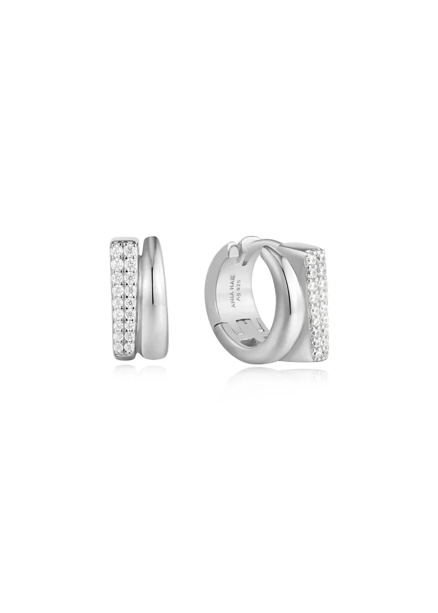 ANIA HAIE SILVER PAVE DOUBLE HUGGIE HOOP EARRINGS E051-04H