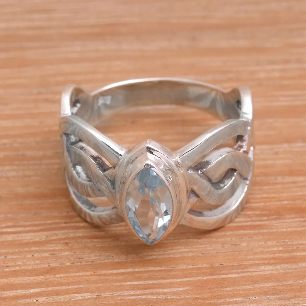 Aurora Wave Blue Topaz and Sterling Silver Cocktail Ring from Bali