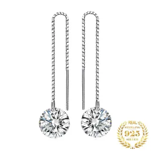 Authentic 925 Sterling Silver Cubic Zirconia Long Woman Drop Earrings