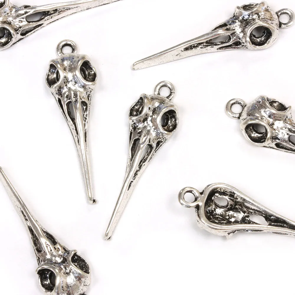 Bird Skull Antique Silver 37x11mm - Pack of 10