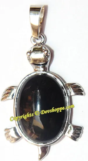 Black Agate Tortoise (Turtle) pendant in white metal