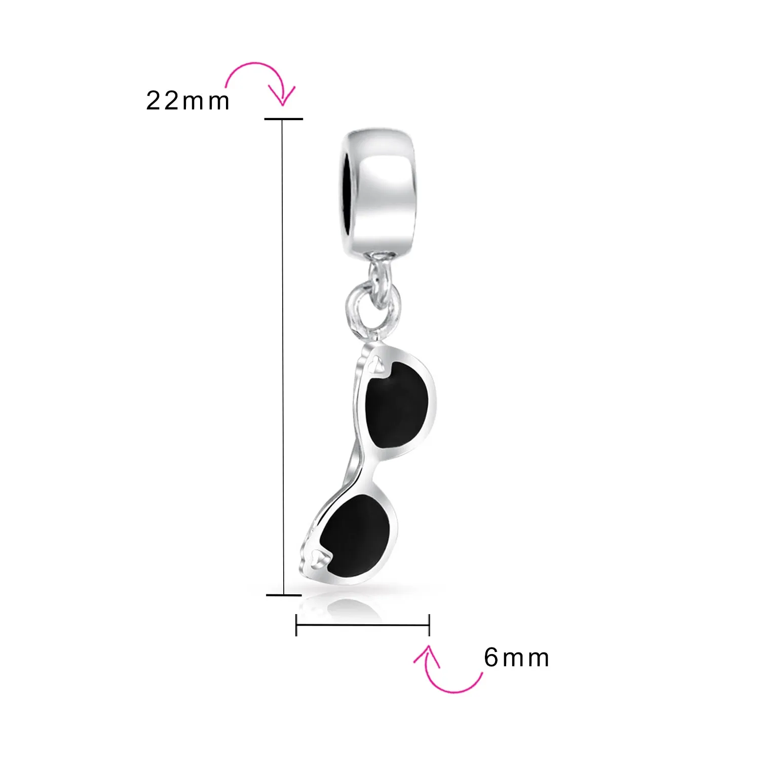 Black Movie Star Sunglasses Glass Charm Bead for European Bracelets