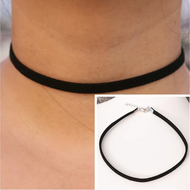 Black Suede Choker Necklace Multilayer Leather Goth Velvet Chokers Colares Jewelry Necklaces Punk Jewelery Bijoux One Direction