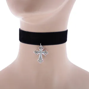 Black Velvet Choker with Clear Stone Cross