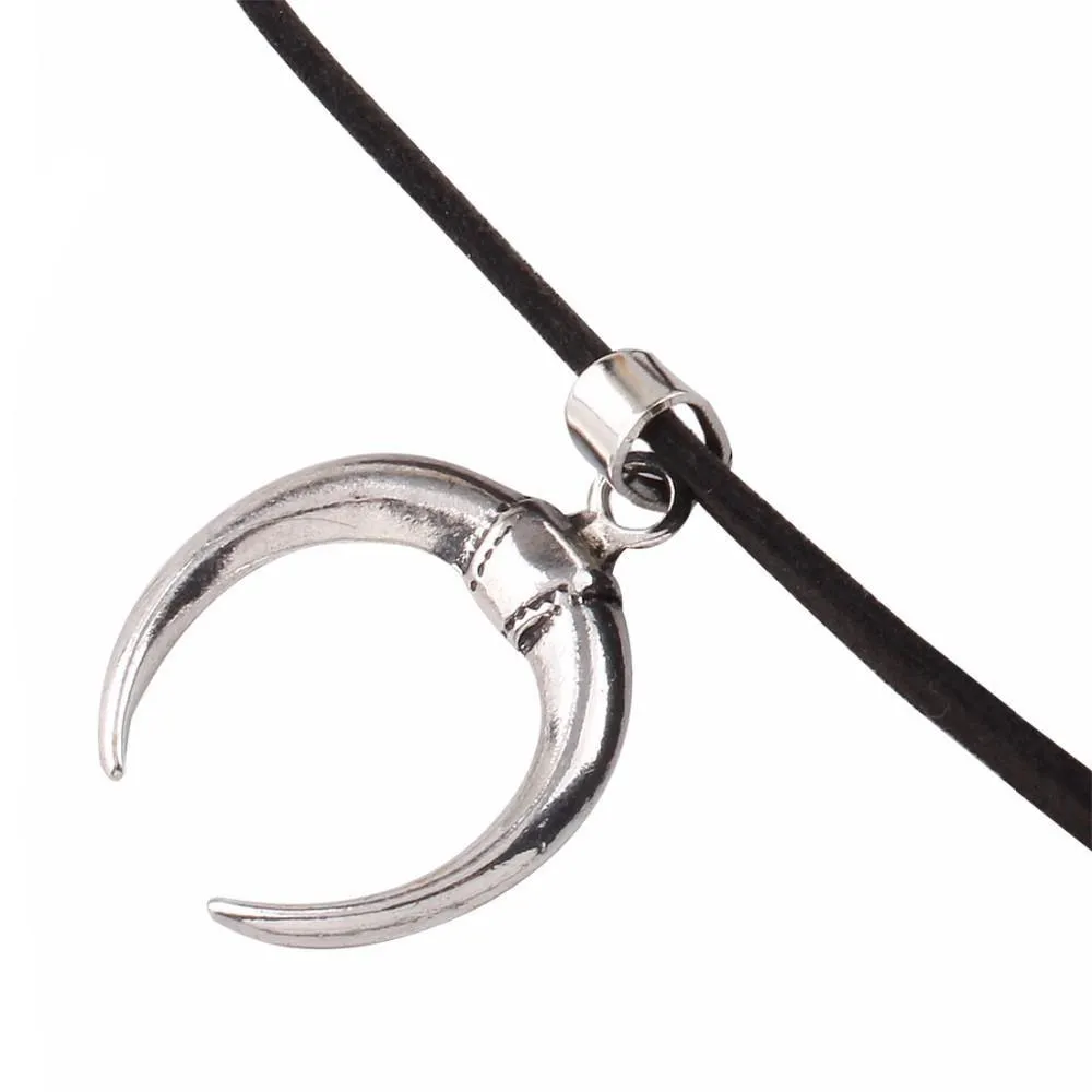 Black Velvet Collar Bondage in Gothic Style / Handmade Charm Moon Pendant