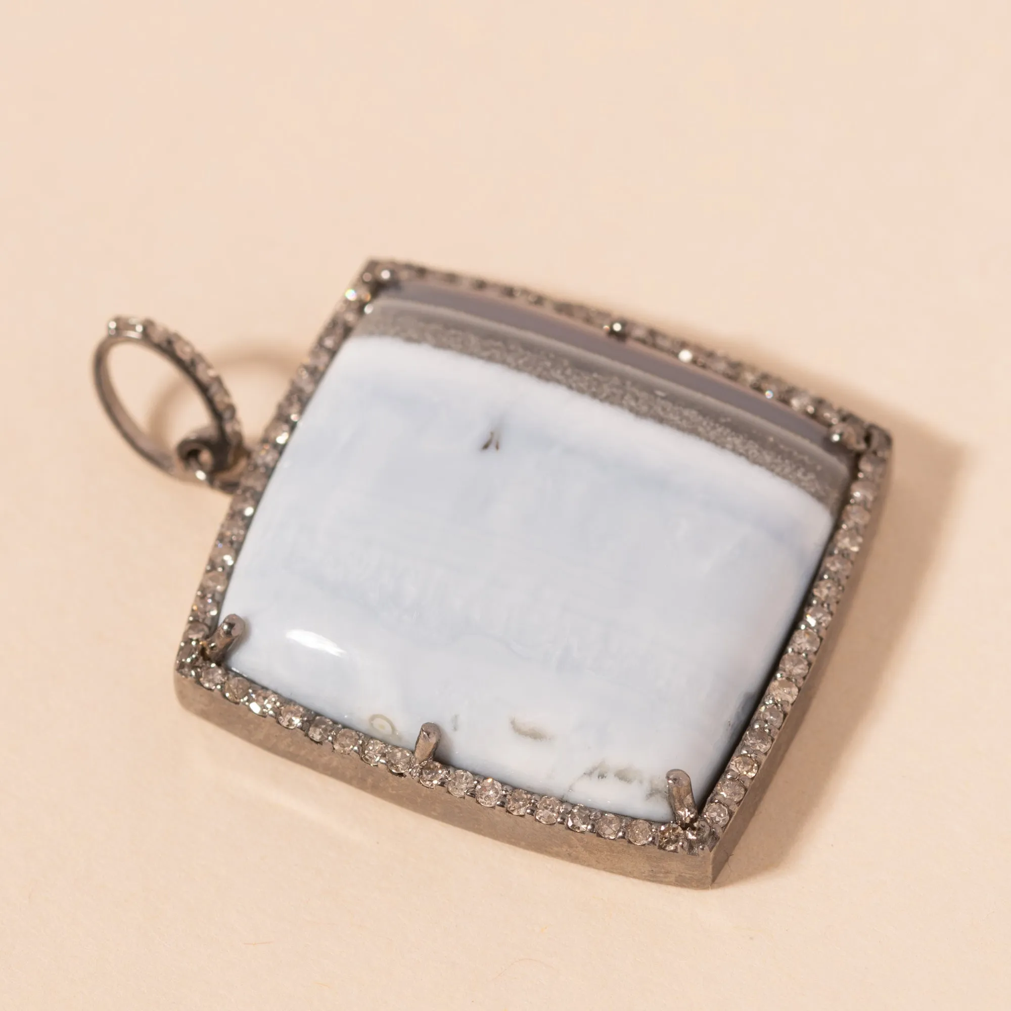 Blue Dendritic Opal Square Pendant