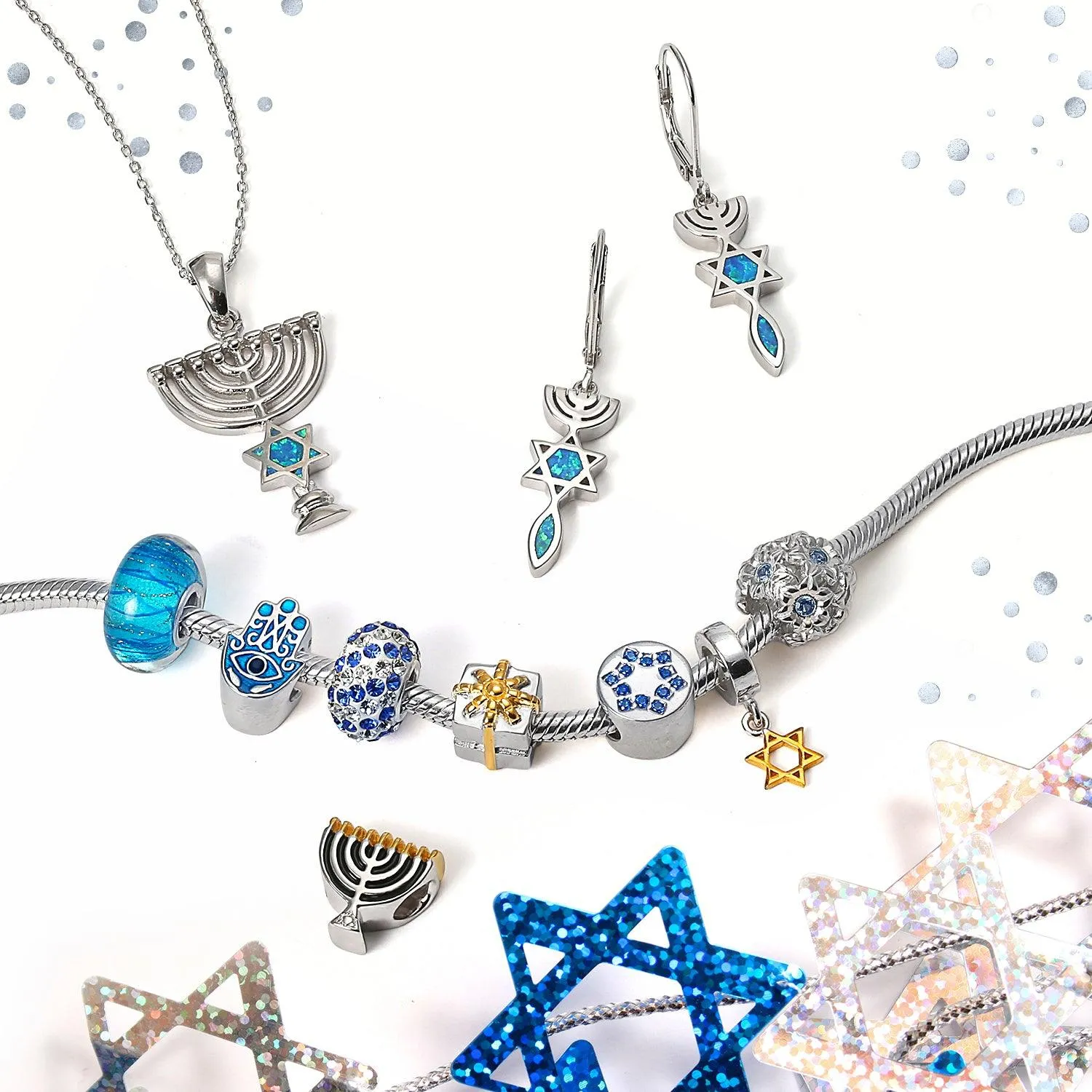 Blue Opal Judaica Star of David Pendant Necklace for Teens Bat Mitzvah Silver